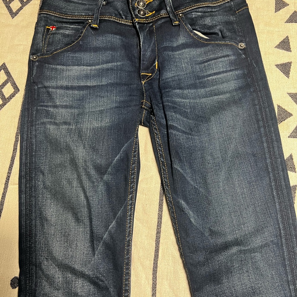 Hudson Jeans Classic Blue Denim with Gold Stitching